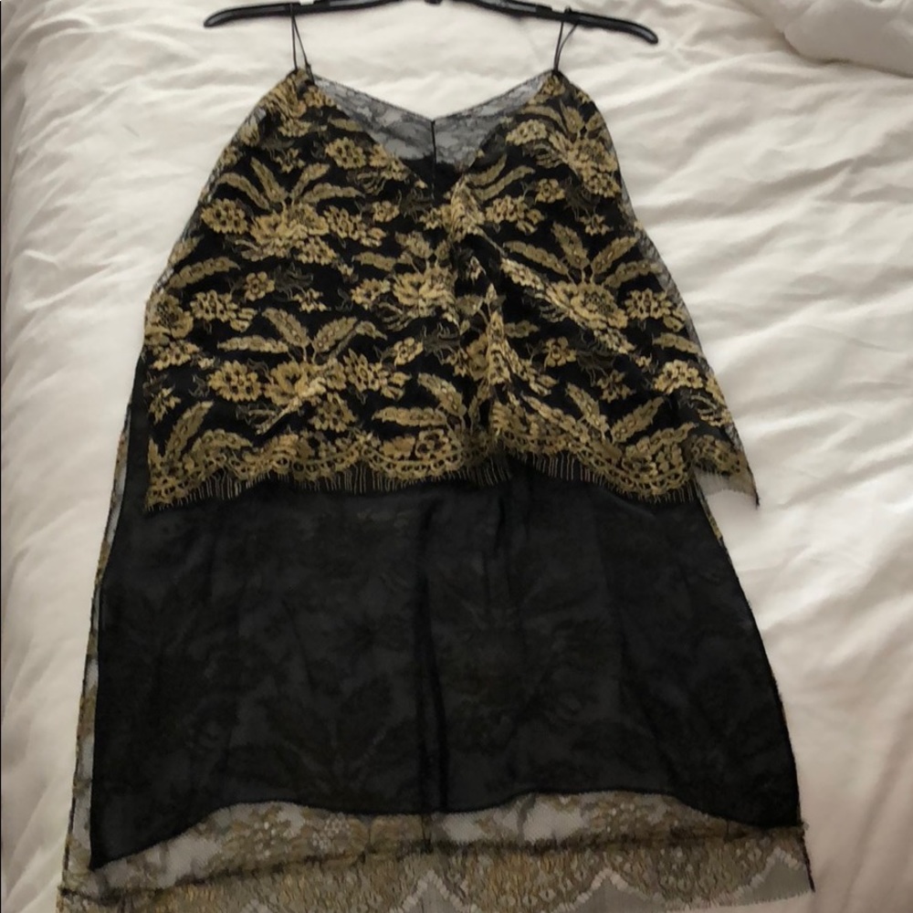 Adam Lippes black and gold lace top